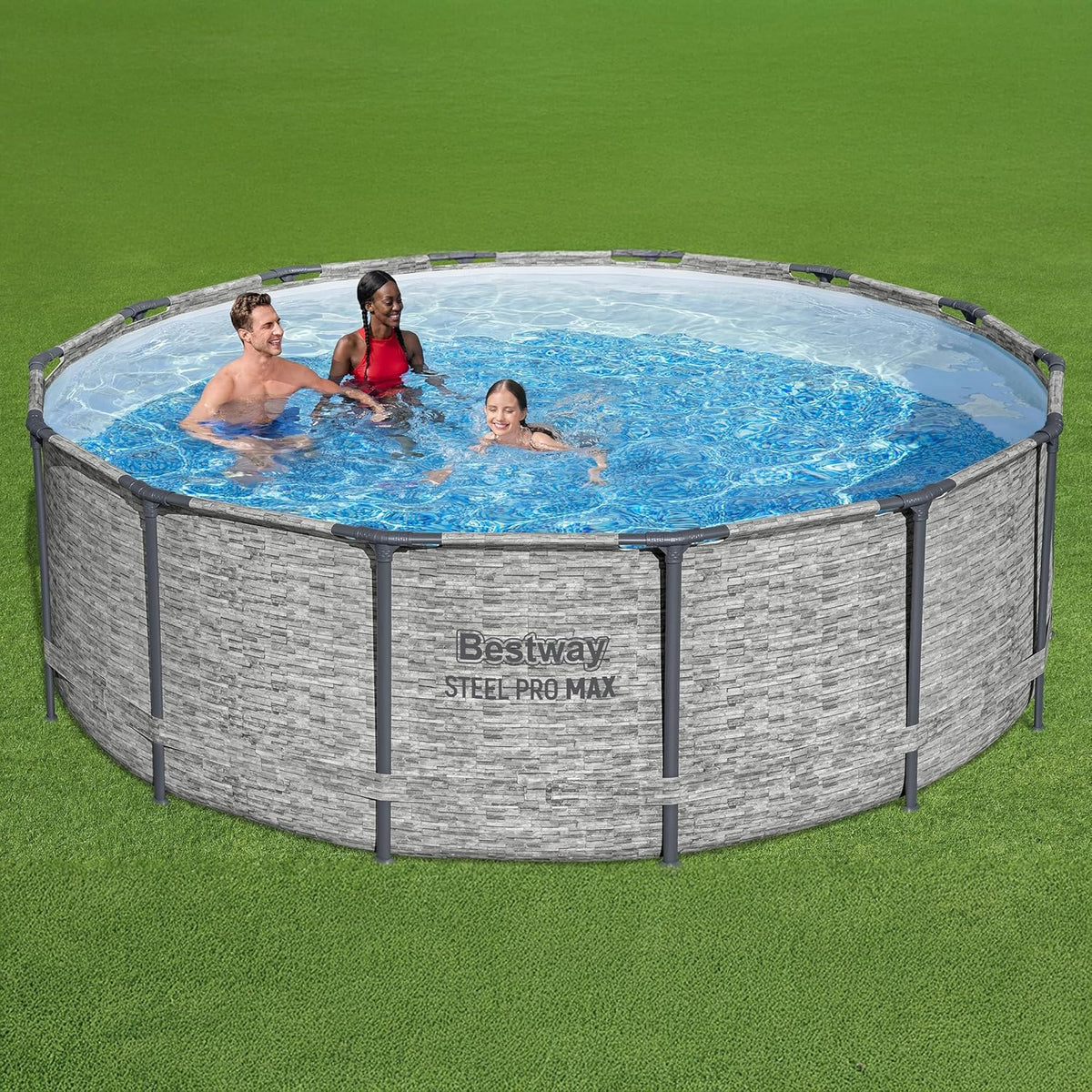 Above Ground Swimming Pool w/ Pump. Cover. & Ladder. 14' x 48. Steel Pro MAX. Gray - Backyard Outdoor Round Pool w/ Filter. 42-Inch Deep Water