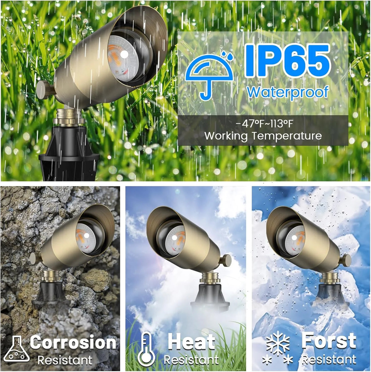 Solid Brass Outdoor Uplights & Accent Light Fixtures. Heavy Duty 12V Low Voltage LED Landscape Lighting Bronze. Wired Spotlights for Garden.Lawn.Patio and Yard Without LED Bulb (12 Pack)