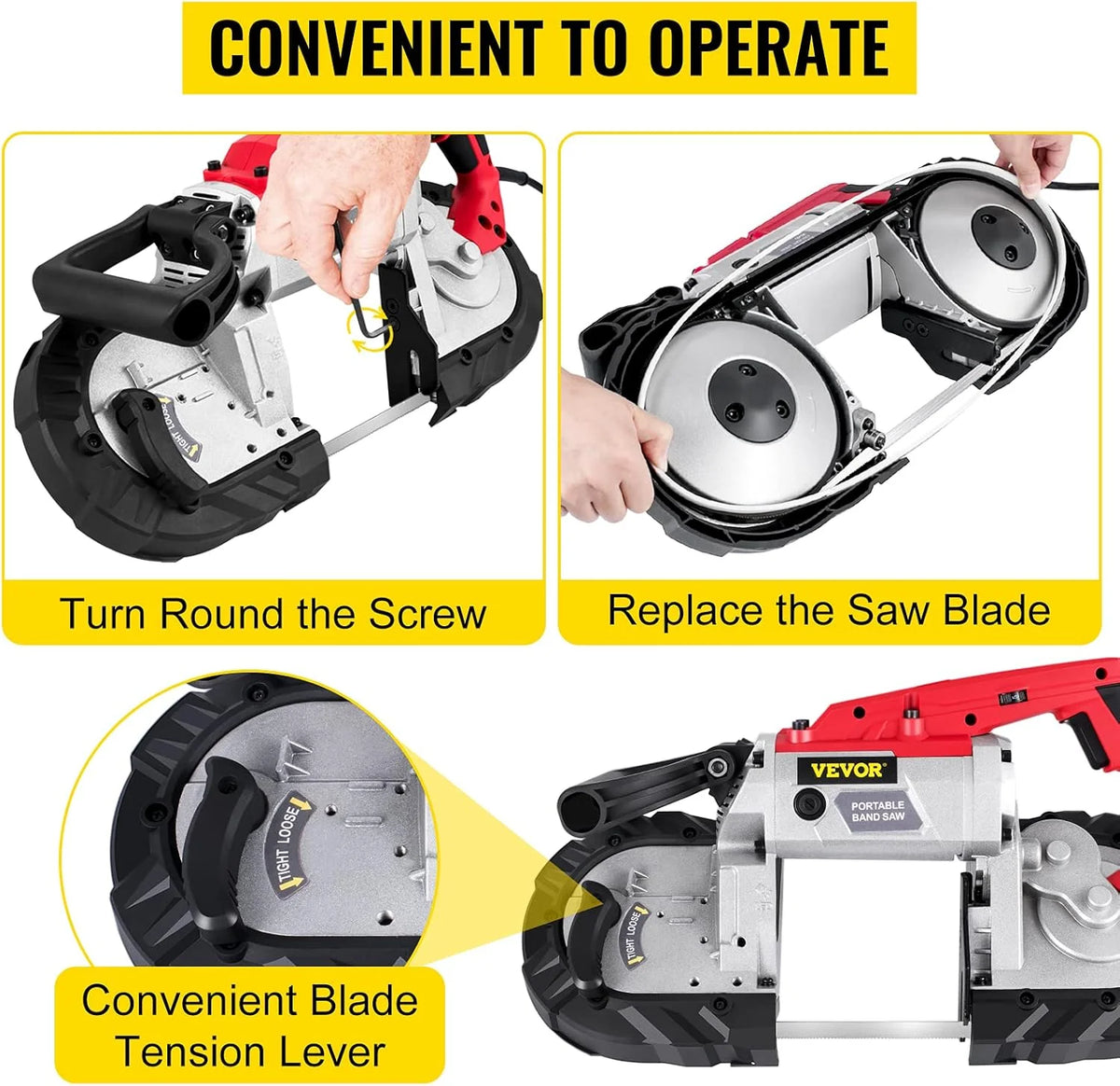 Portable Band Saw. 110V Removable Alloy Steel Base Corded Band Saw. 5 Inch Cutting Capacity Hand held Band Saw.Variable Speed Portable Bandsaw. 10Amp Motor Deep Cut Band saw for Metal Wood