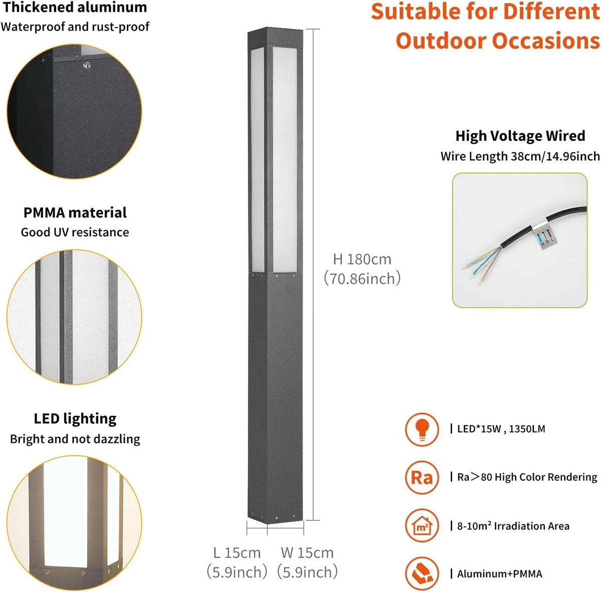 Pathway Lights. Landscape Path Light 71 Inches Outdoor Floor Lamp Modern Bollard Lighting High Voltage Walkway Driveway Light Aluminum IP54 Waterproof LED for Lawn Garden Patio Yard Decoration