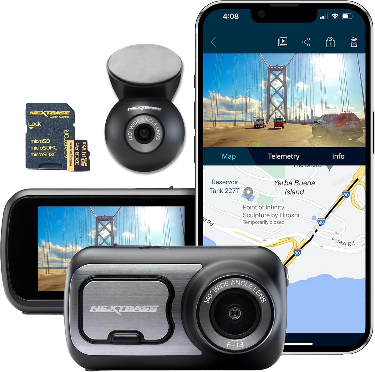 Car dashcam - Small size model (with application) - Full-process 1440p/30fps quadruple high-definition recording function. suitable for car cameras. Alexa voice control - Wireless network. GPS. Bluetooth - Parking mode - Night vision function - Polar