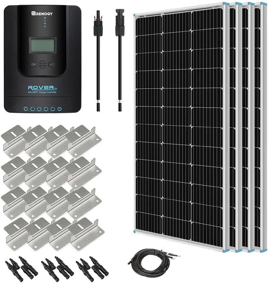 400 Watt 12 Volt Premium 4 Pcs 100W Panel+40A MPPT Charge Controller+ Bluetooth Module Fuse+ Mounting Z Brackets+Adaptor Kit +Tray Cables Set. 400W. Grid 12V Solar Power System