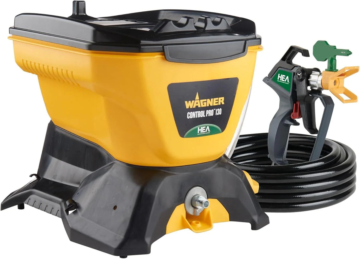 Spray gun kit. high-efficiency airless sprayer. low overspray. equipped with a 12-inch extension rod. suitable for large projects. with 515 and 413 type nozzles. yellow in color.