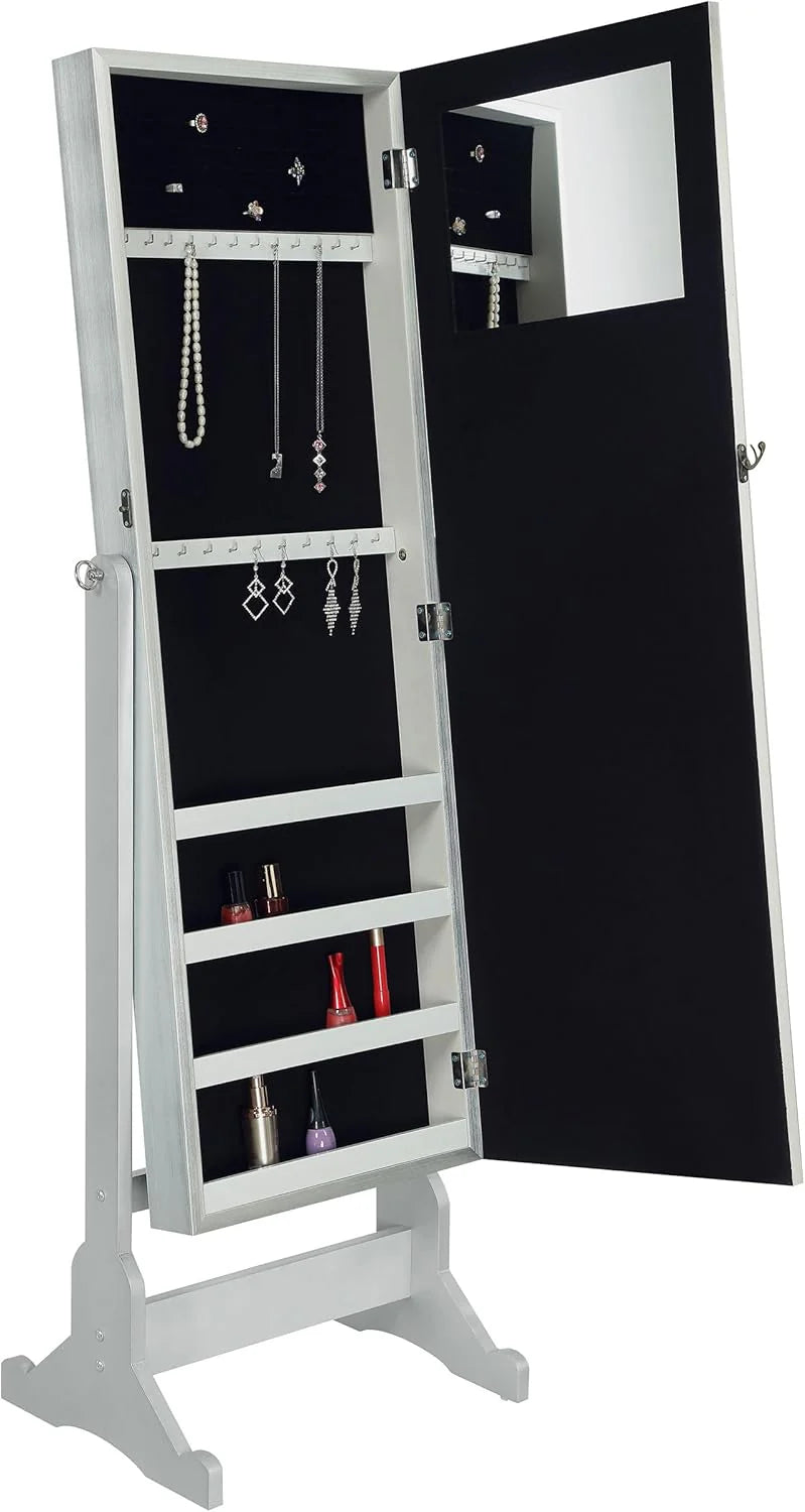 Mounted-style mirror cabinet. featuring jewelry storage function. with a design allowing the entire length to be tilted. rectangular shape - bedroom - silver color
