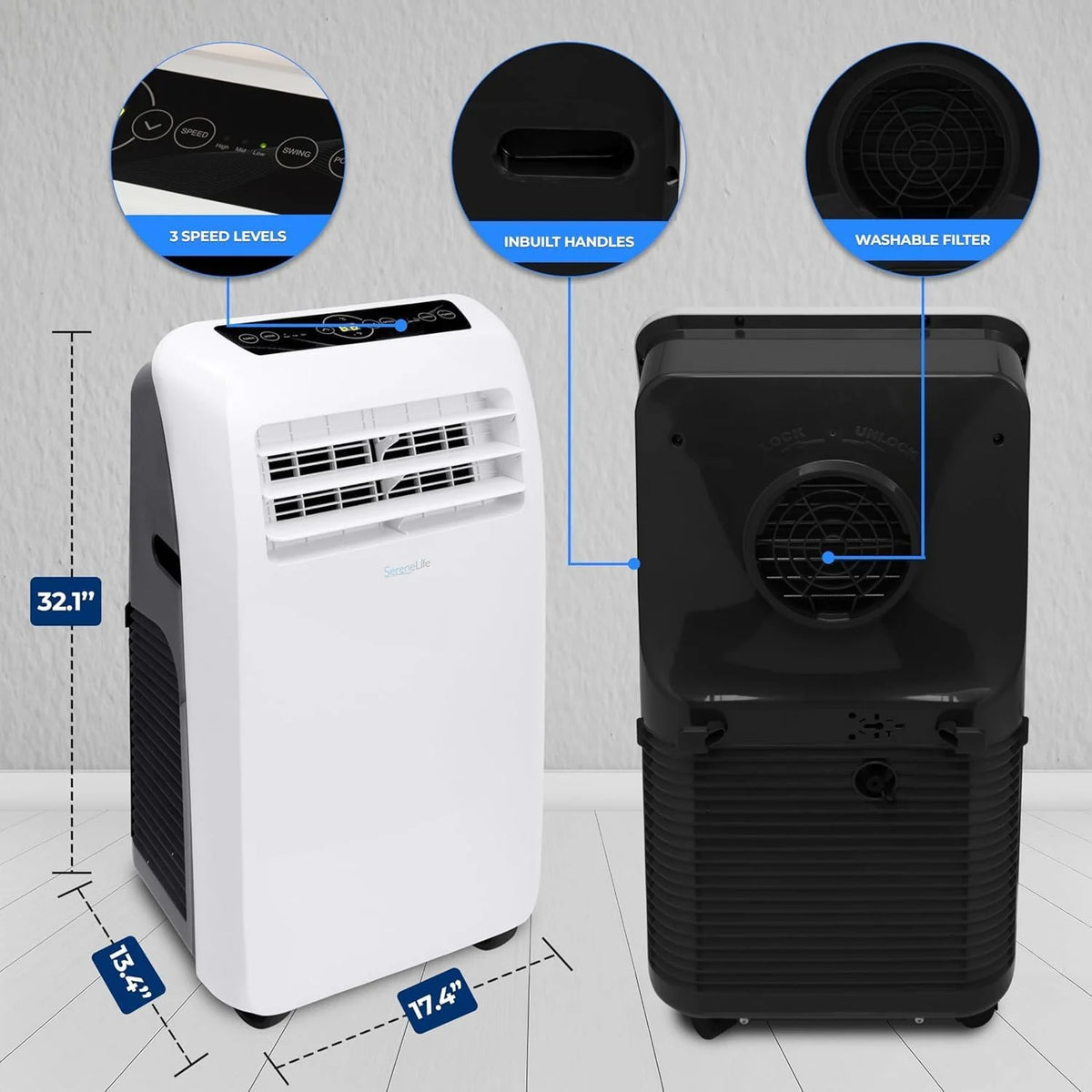 3-in-1 Portable Air Conditioner with Built-in Dehumidifier Function.Fan Mode. Remote Control. Complete Window Mount Exhaust Kit
