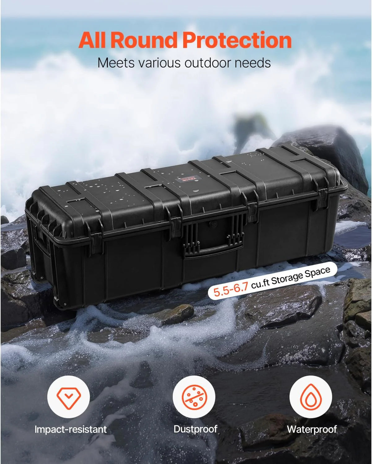 Waterproof sturdy case. large-capacity waterproof sturdy case. equipped with 3 handles. IP67 level waterproof protection case. with 6 clips. 6 lock holes and foam padding for large equipment. black version