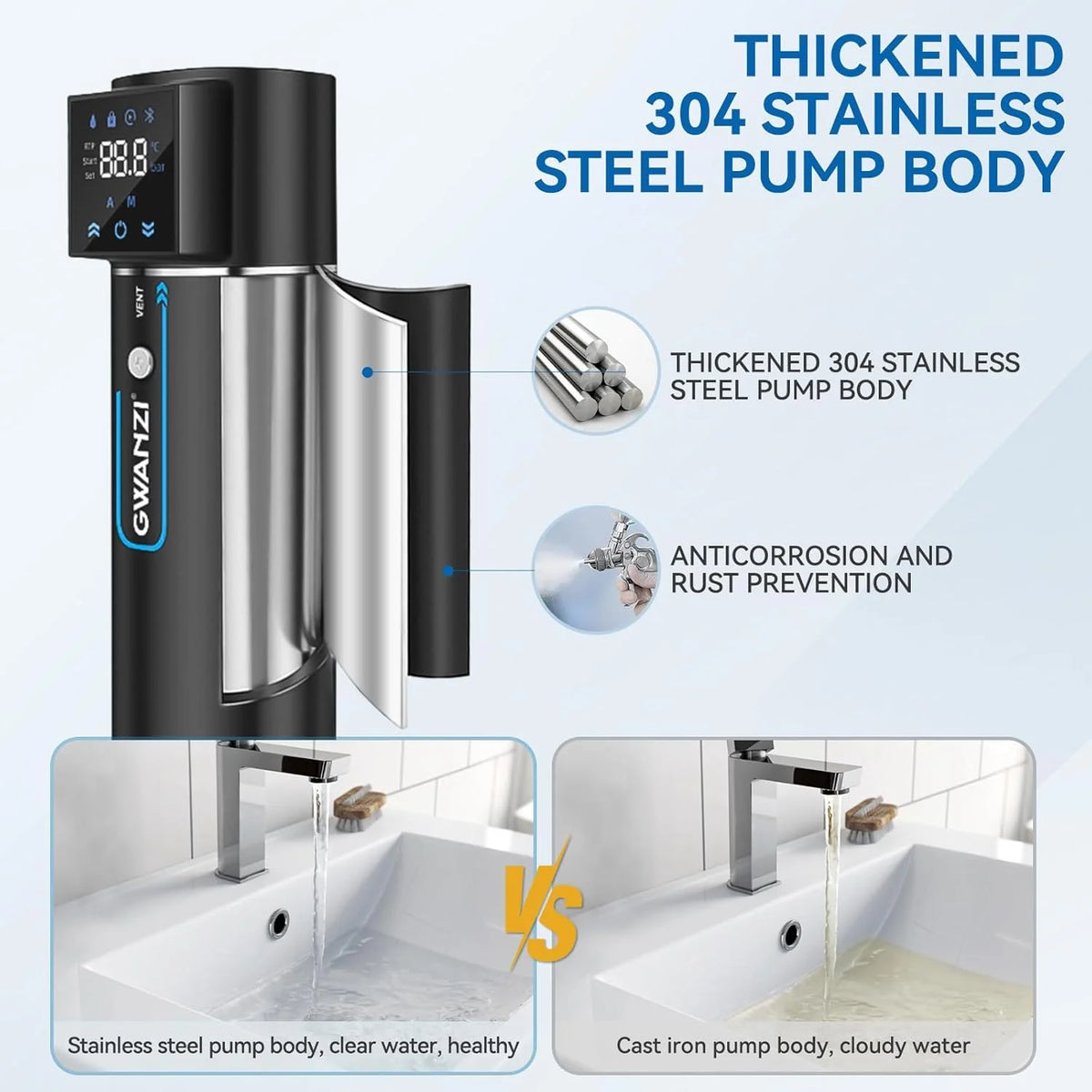 Water pressure booster pump 115 volts 90 pounds per square inch automatic permanent magnet motor constant pressure wireless application control low noise compact design suitable for residences. villas. apartments