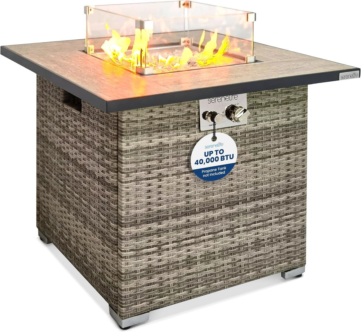Propane fire pit table. 40.000 watt outdoor square gas fire pit. with lid. weather-resistant metal material. adjustable flame. rock melting set. highly suitable for use on decks. backyards and platforms (30 inches × 30 inches × 11 inches)