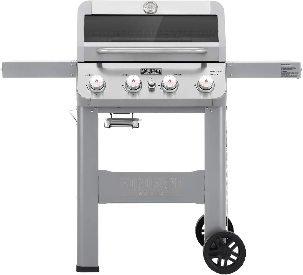 Grills 4-Burner Liquid Propane Gas Grill. Silver Stainless Steel Grill Outdoor Patio Garden Barbecue Grill with Clearview® Lid and One Foldable Shelf. Mesa400MF