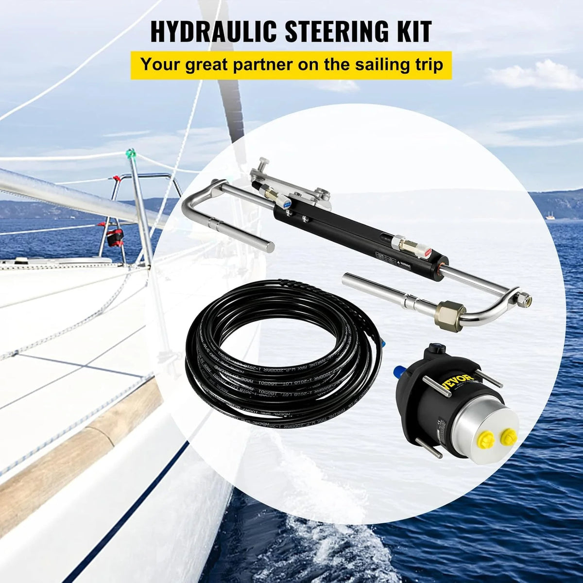 Hydraulic Outboard Steering System Kit (90 horsepower) + Accessories Kit (for marine use) Cylinder and Pipeline. Marine Hydraulic Pump. Outboard Steering Device. Ship Rudder Control Device