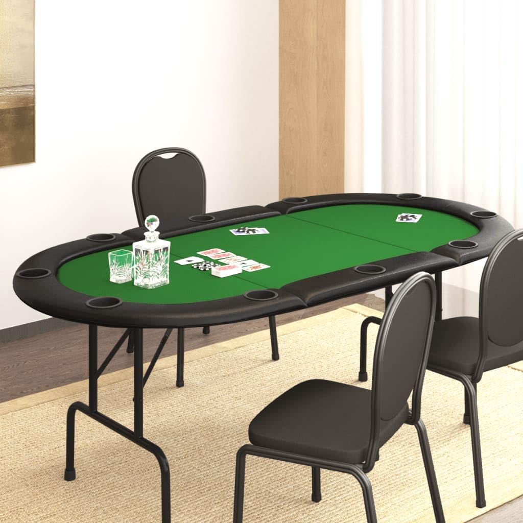 Poker and game table - 10-person foldable poker table - Green - 206x106x75 cm. 32 kg - Green