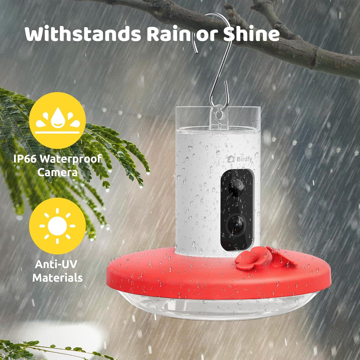 Hummingbird Feeder (Outdoor Hanging Type. with Camera. Ant-proof Groove). supports real-time viewing via 1080P high-definition application. equipped with artificial intelligence hummingbird recognition function. automatic recording and alarm function