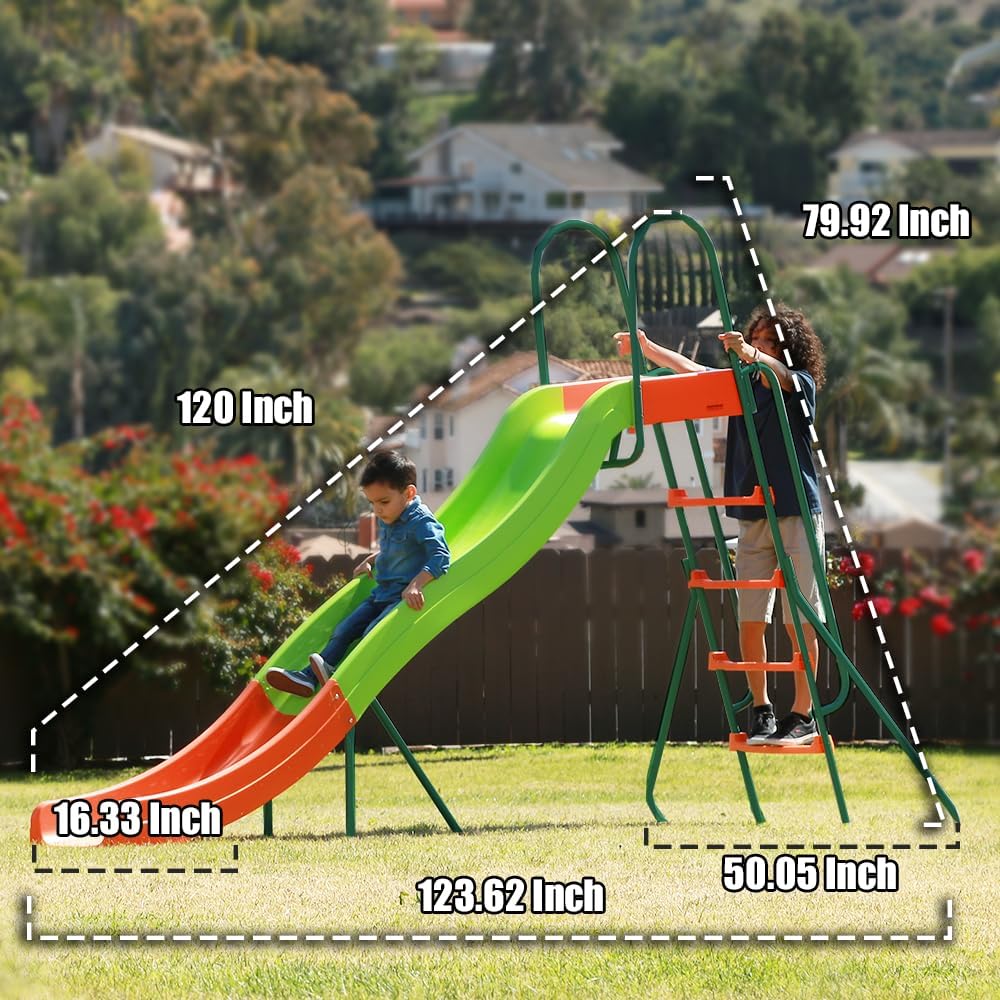 Outdoor Playground Slide. Big Backyard Freestanding Plastic Slide. 10 ft Outdoor Swing Set Slide for Kids Ages 4-8