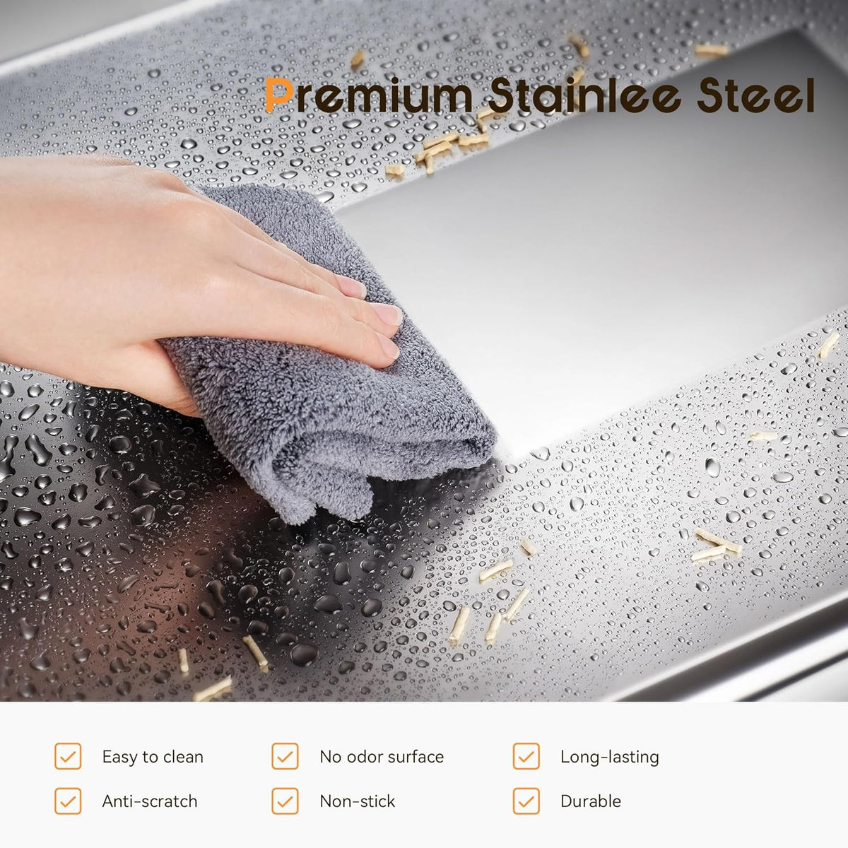 Stainless steel litter box. three-in-one enclosed high-sided litter box. equipped with a high lid. suitable for cats. anti-stick. anti-leak. easy to clean. with a scoop and filter step.
