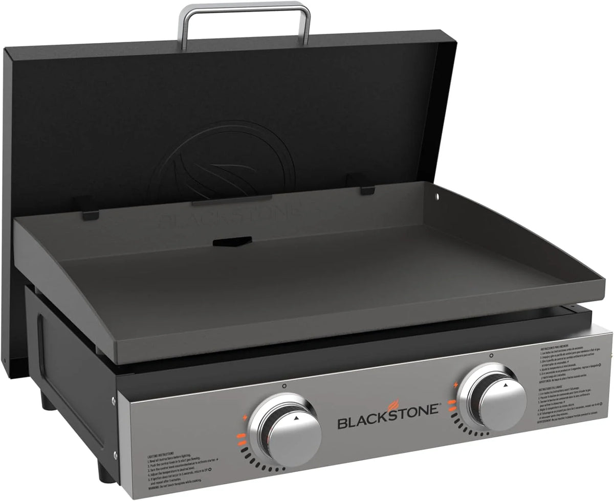 1813 Original 22 Tabletop Griddle with Hood and Stainless Steel Front Plate. Powder Coated Steel. Black