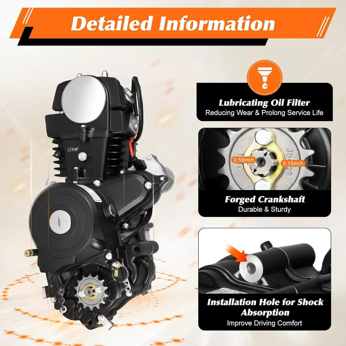 150CC 4 Stroke Engine Motor. Gy6 Single Cylinder Complete Engine Kit for 110cc-150cc Atvs and Go Karts and 11 Long Box Engine Size Scooters High-Flow Oil Pump CVT Carburetor Top Mount