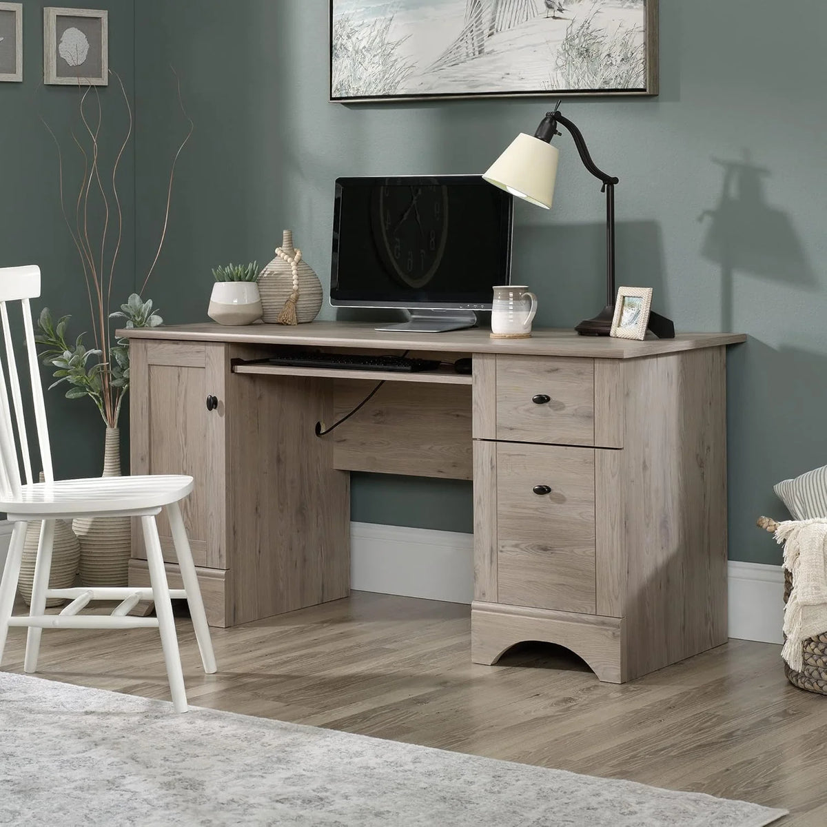 Multifunctional office computer desk. length: 59.45 inches x width: 23.47 inches x height: 29.02 inches. finished with polished maple wood material