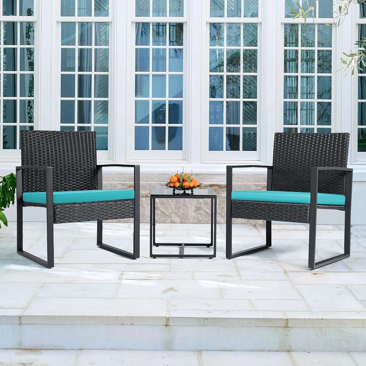 3 Pieces Patio Set Outdoor Wicker Furniture Sets Modern Rattan Chair Conversation Sets with Coffee Table for Yard and Bistro (Black)