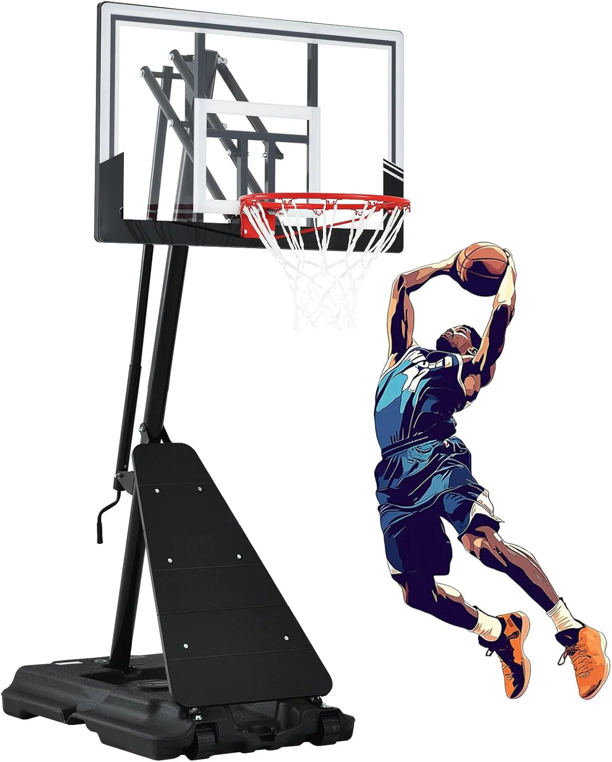 Basketball Hoop 48 Inch Backboard Portable Basketball Hoop Outdoor.5.3-10ft Stepless Regulation Crank Adjust Basketball Goal System
