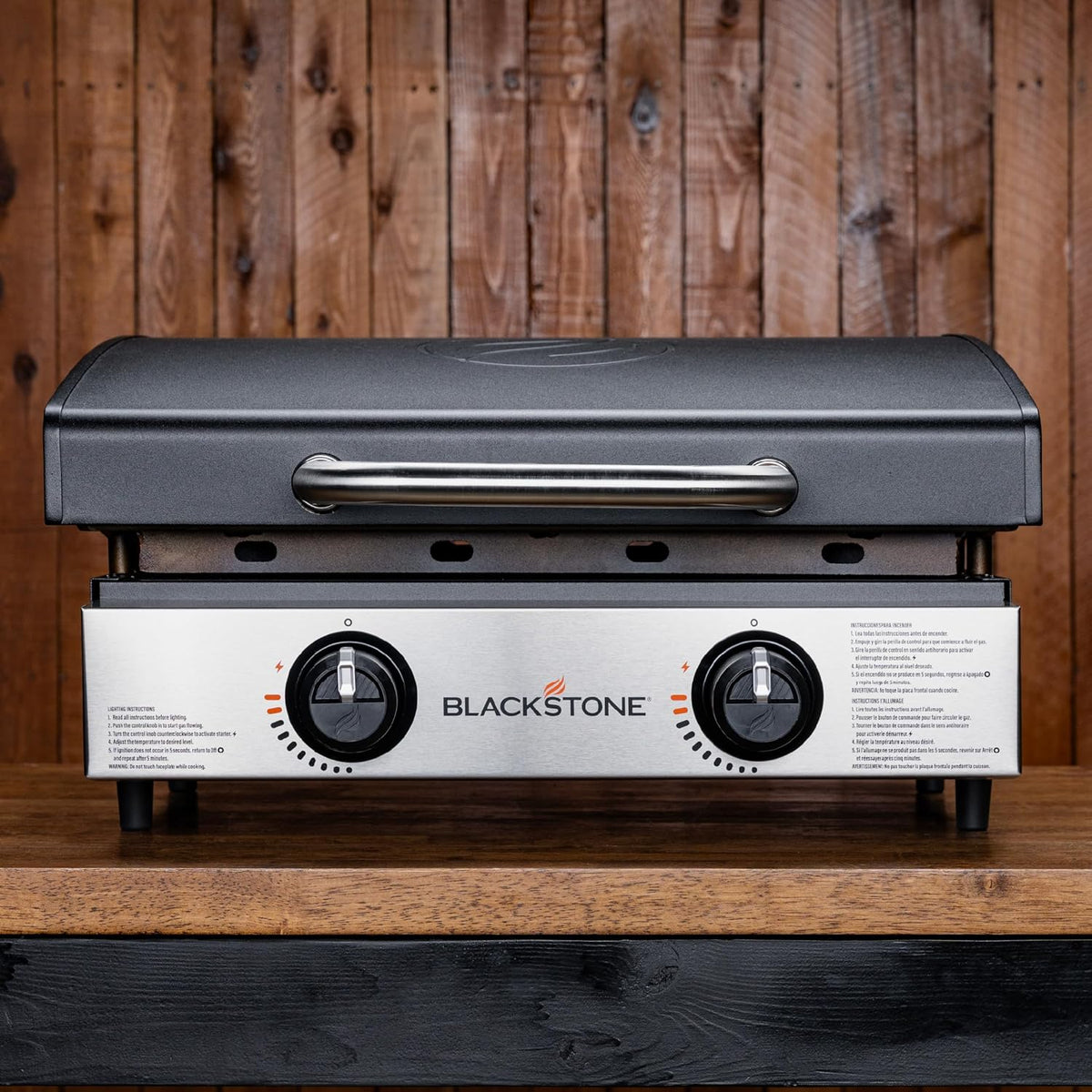 1813 Original 22 Tabletop Griddle with Hood and Stainless Steel Front Plate. Powder Coated Steel. Black