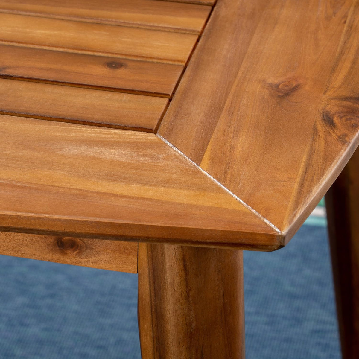 7-piece cherry wood dining set. teak surface / blue