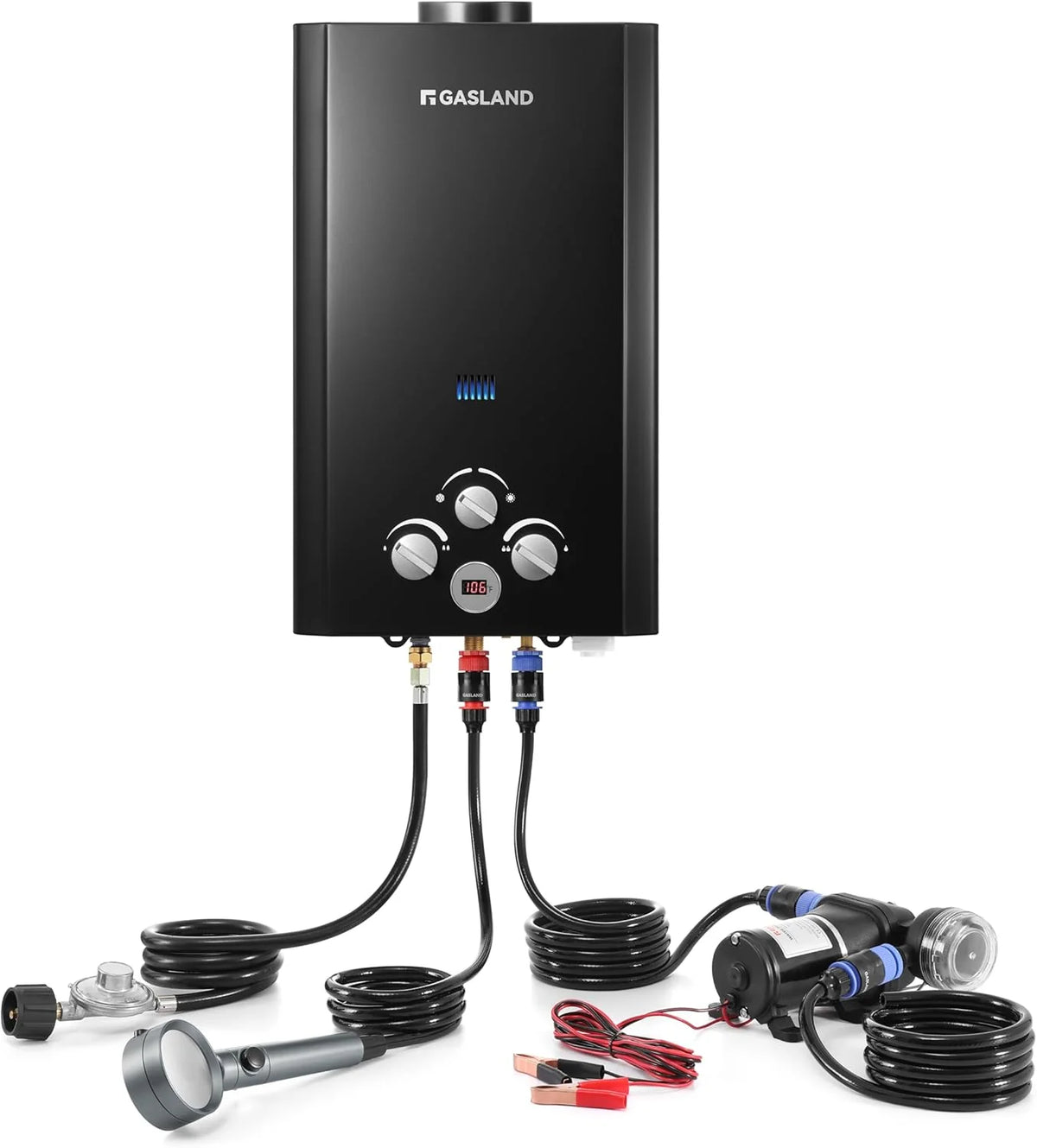 Gallons/minute Propane Instantaneous Heater (Outdoor Type) 10 liters - Portable camping heater with overheat protection feature. easy to install - Suitable for RVs. cabins. barns. camping. boats (black)