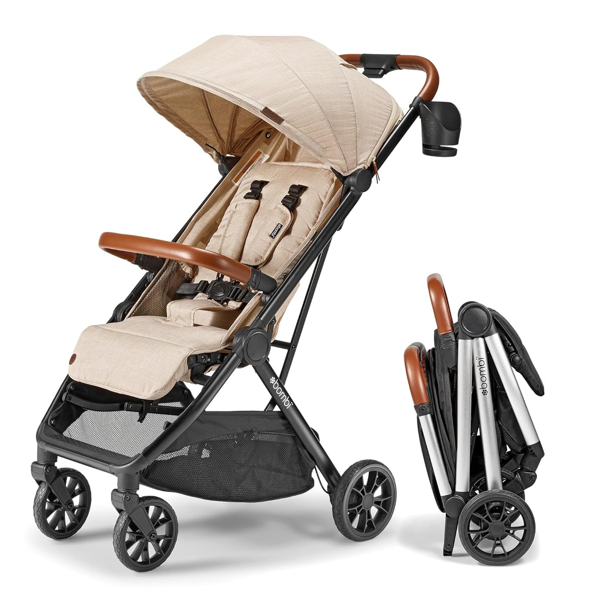 V2 Compact Baby Stroller - Premium vegetarian leather material. one-handed folding. infinitely adjustable tilt angle. aerospace-grade aluminum frame. oversized sunshade. spacious storage space. folding umbrella-style baby stroller - Desert Berry Colo