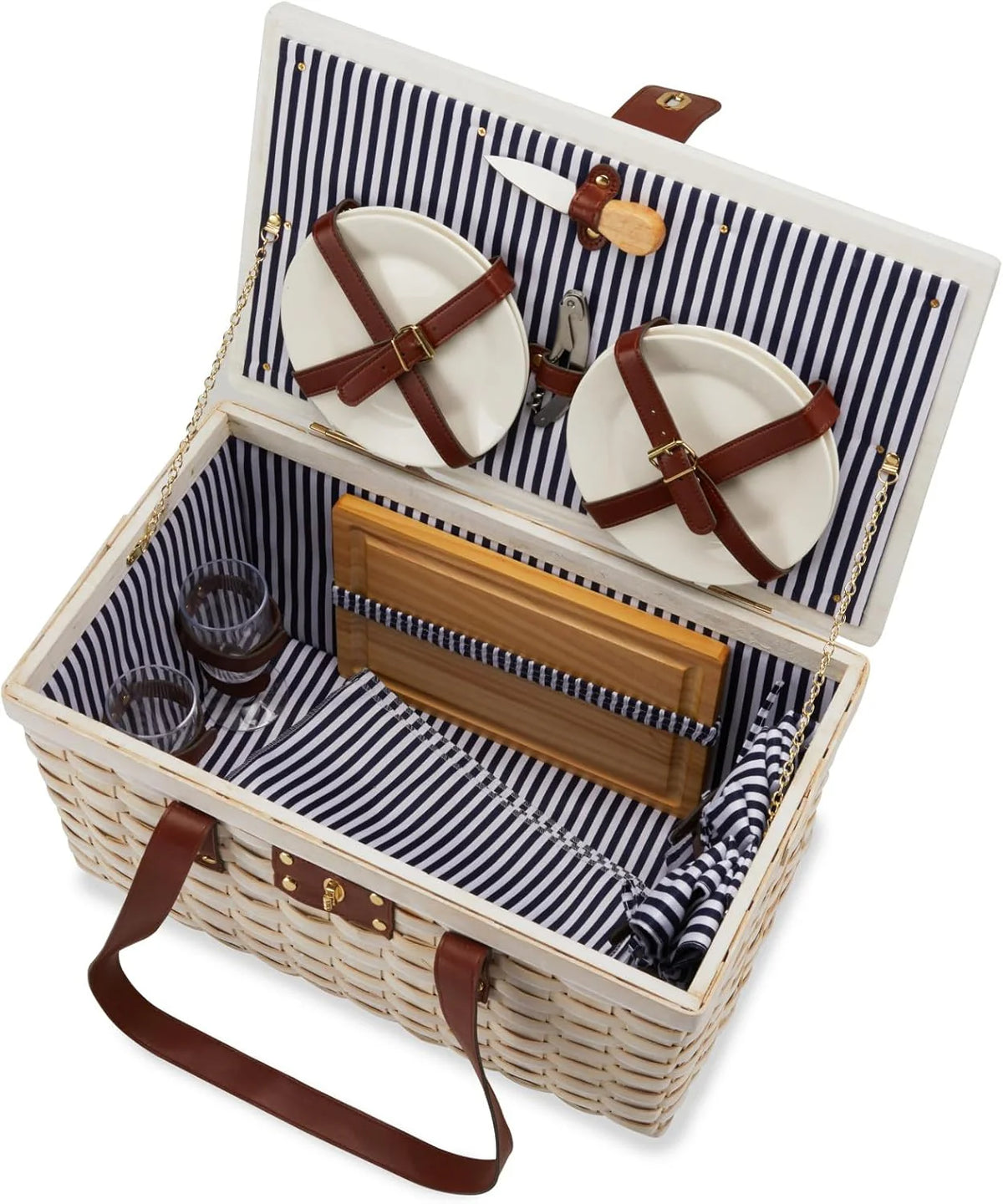 Outdoor picnic basket (with lid and handle). four-person picnic basket (including accessories) picnic equipment set (28-piece set)