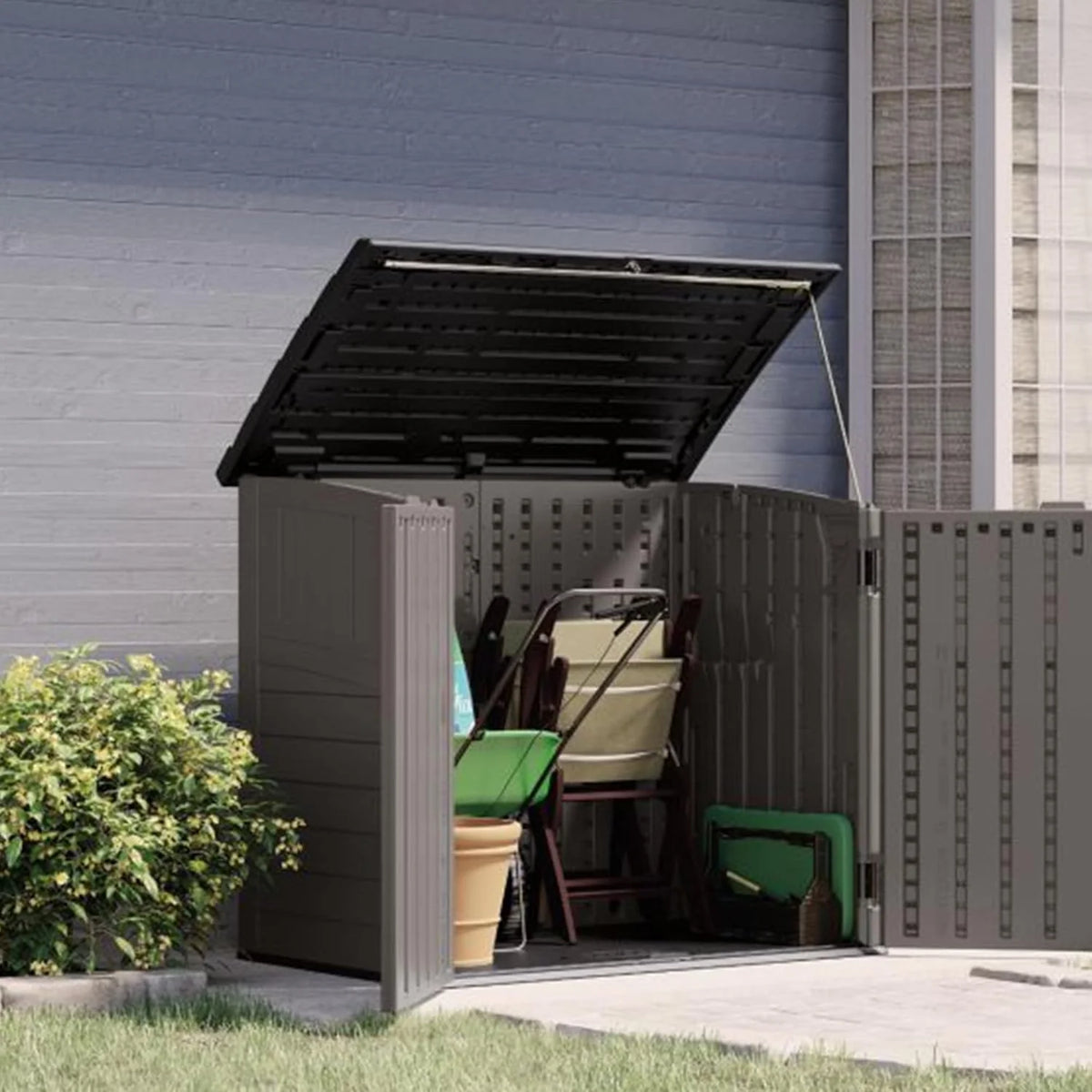 34 Cu. Ft. Horizontal Shed for Outdoor Storage w/Locking System. Stoney/Black