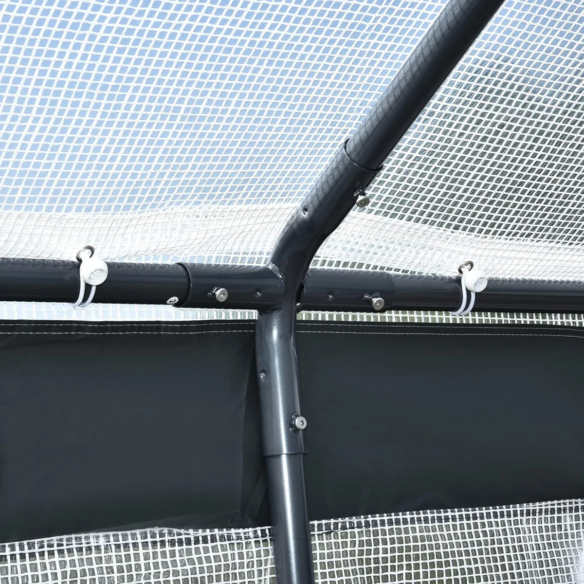 A 20-foot x 10-foot x 9-foot walk-in green house with an outdoor garden greenhouse. equipped with 6 roll-up windows. 2 zipper doors and a rain cover. in white color.