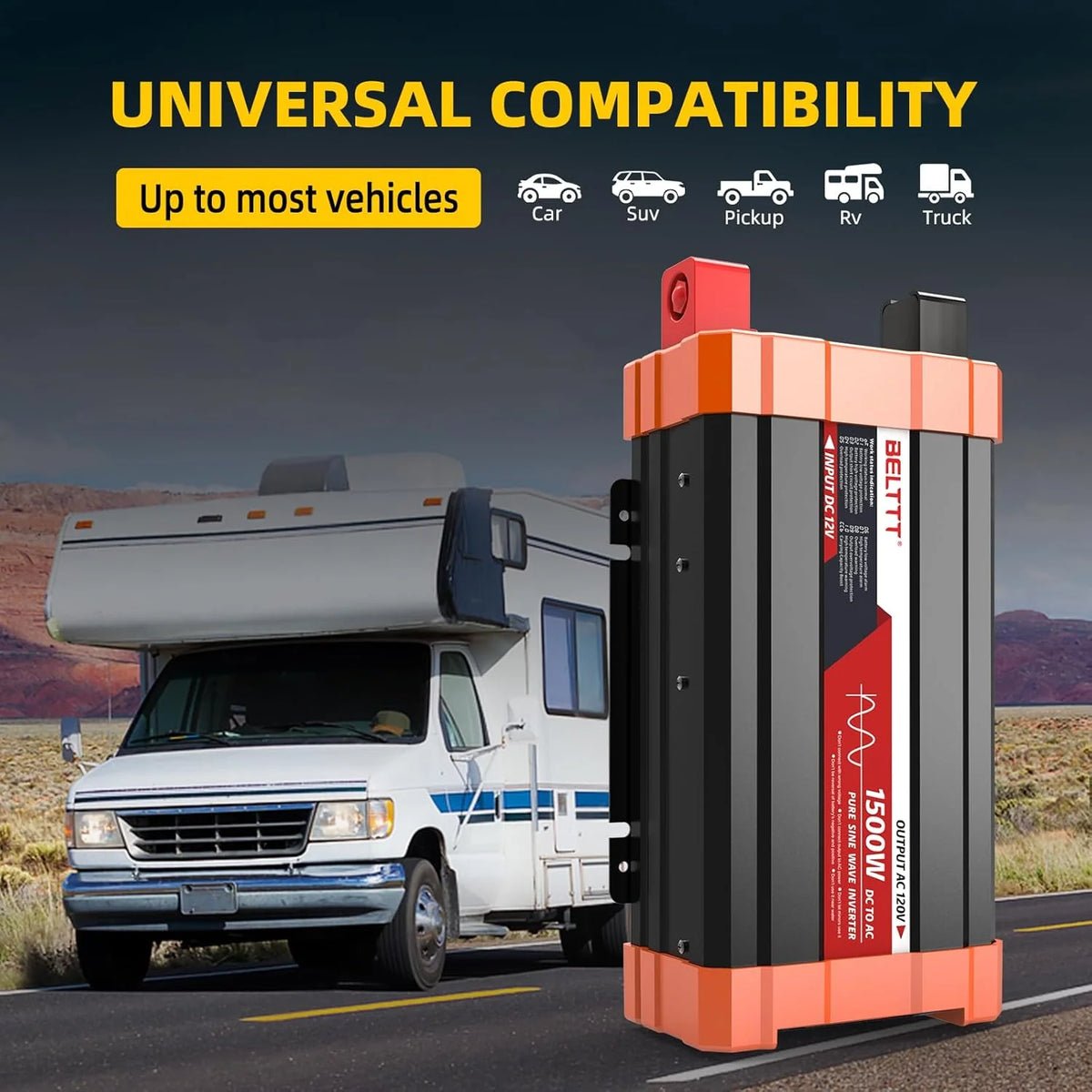 2000W Pure Sine Wave Inverter. Car Power Inverter 12V to 120V AC Converter for RV. Truck. Solar. Outdoor with Dual AC and 20A Socket. 5V 2.1A USB. Surge 4000W. Hardwire Port. Remote Controller