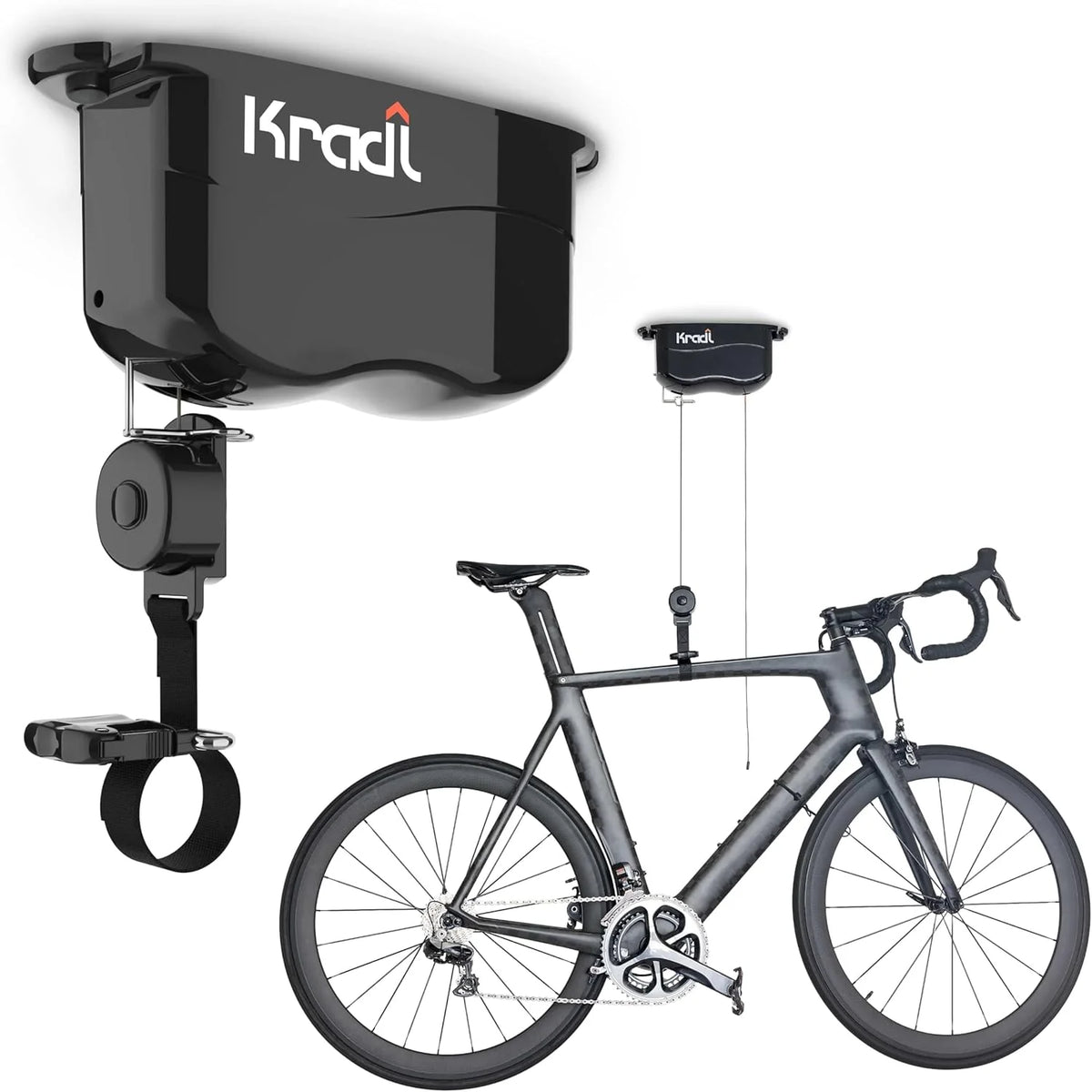 Wall-mounted bicycle lifting frame and storage rack. A bicycle storage and lifting frame that does not require electricity. nor clumsy ropes or pulleys.