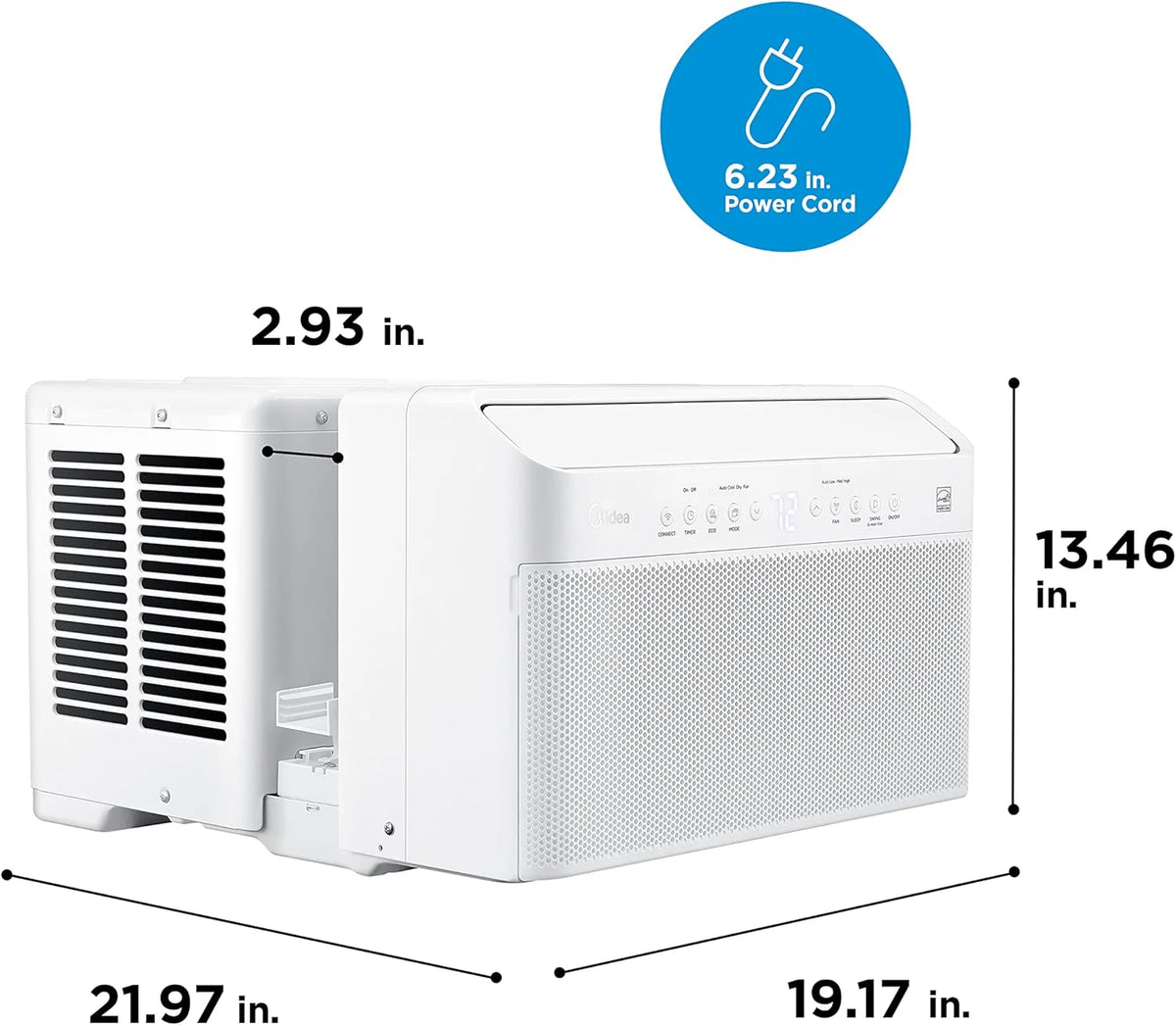 8.000 BTU U Shaped Smart Inverter Window Air Conditioner. Cools up to 350 Sq. Ft.. Ultra Quiet with Open Window Flexibility. Works with Alexa/Google Assistant. 35% Energy Savings. Remote Control