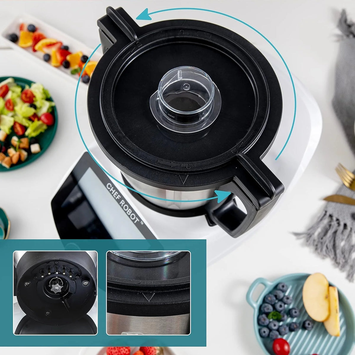 Smart Food Processor UltraCook All-in-One Auto Cooking Machine.3.5L Capacity.600+ Online Recipes. Built-in Scale. 7 inch TFT Screen. Self-Cleaning. Multifunctional Kitchen Appliance (CR-7-Black)