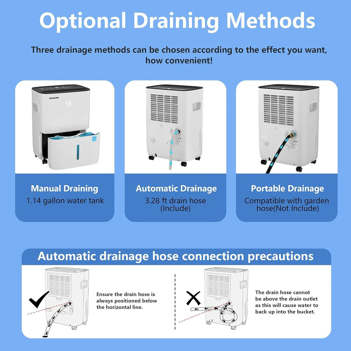 80-gallon Energy Star dehumidifier for basement. family bedrooms. large rooms (with a maximum area of up to 5200 square feet). equipped with drainage pipes and water tank