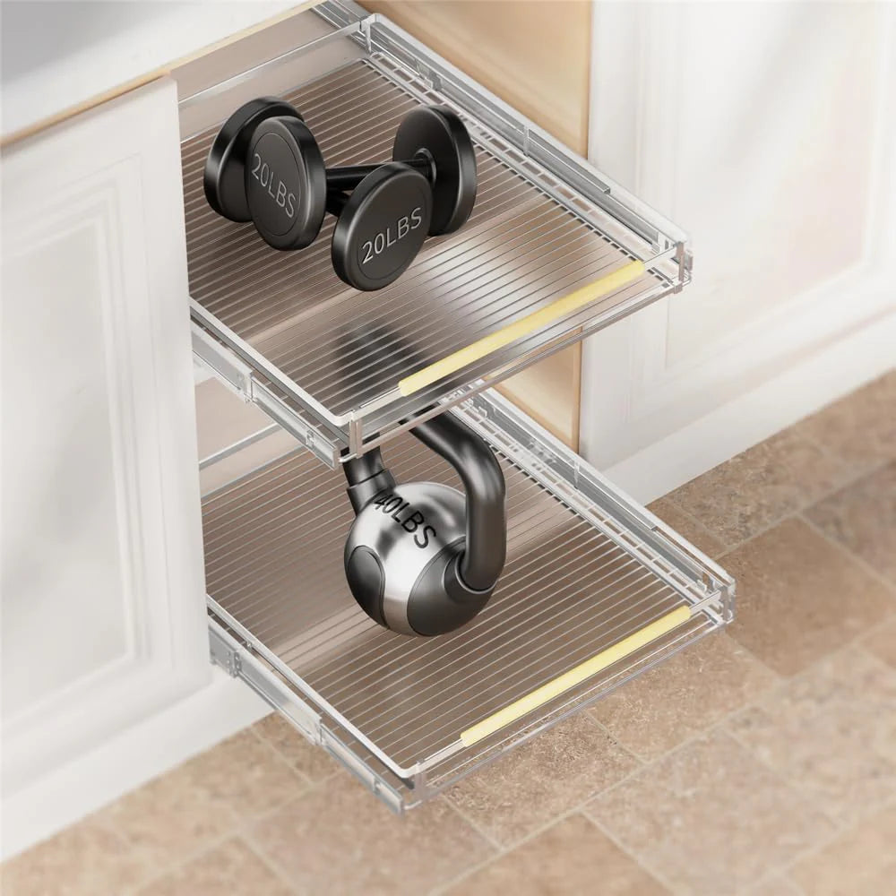 Adjustable sliding cabinet shelves. 3 pieces. Large drawer-style cabinet storage box. storage organizer under the kitchen sink. Bottom-mounted baskets. suitable for kitchens and bathrooms.