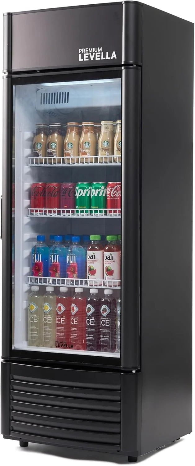PRF125DX Glass Door Display Refrigerator 12.5 cu ft Commercial Beverage Cooler Merchandiser With Customizable Lightbox - Silver