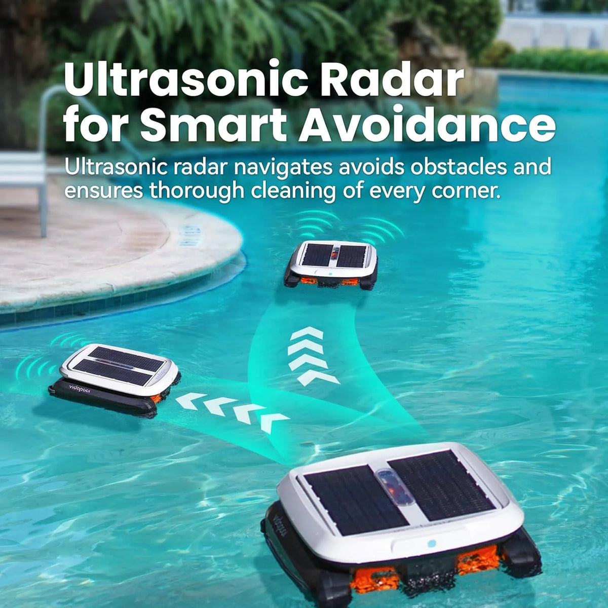 Solar Powered Automatic Robotic Pool Skimmer Cleaner.Solar Pool Surface Cleaner Dual Mode with Obstacle Avoidance Daytime ＆ Overnight Continuous Cleaning Ideal for All Swimming Pool-White