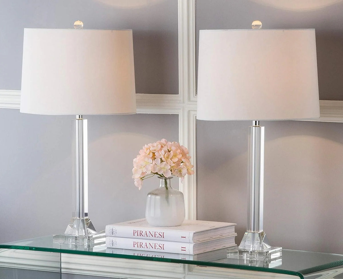 27 Modern Crystal Table Lamp 2-Pack with Linen Shade for Bedroom Living Room Home Office Desk Nightstand with LED Bulb Suitable for Living Room. Dormitory. Office.