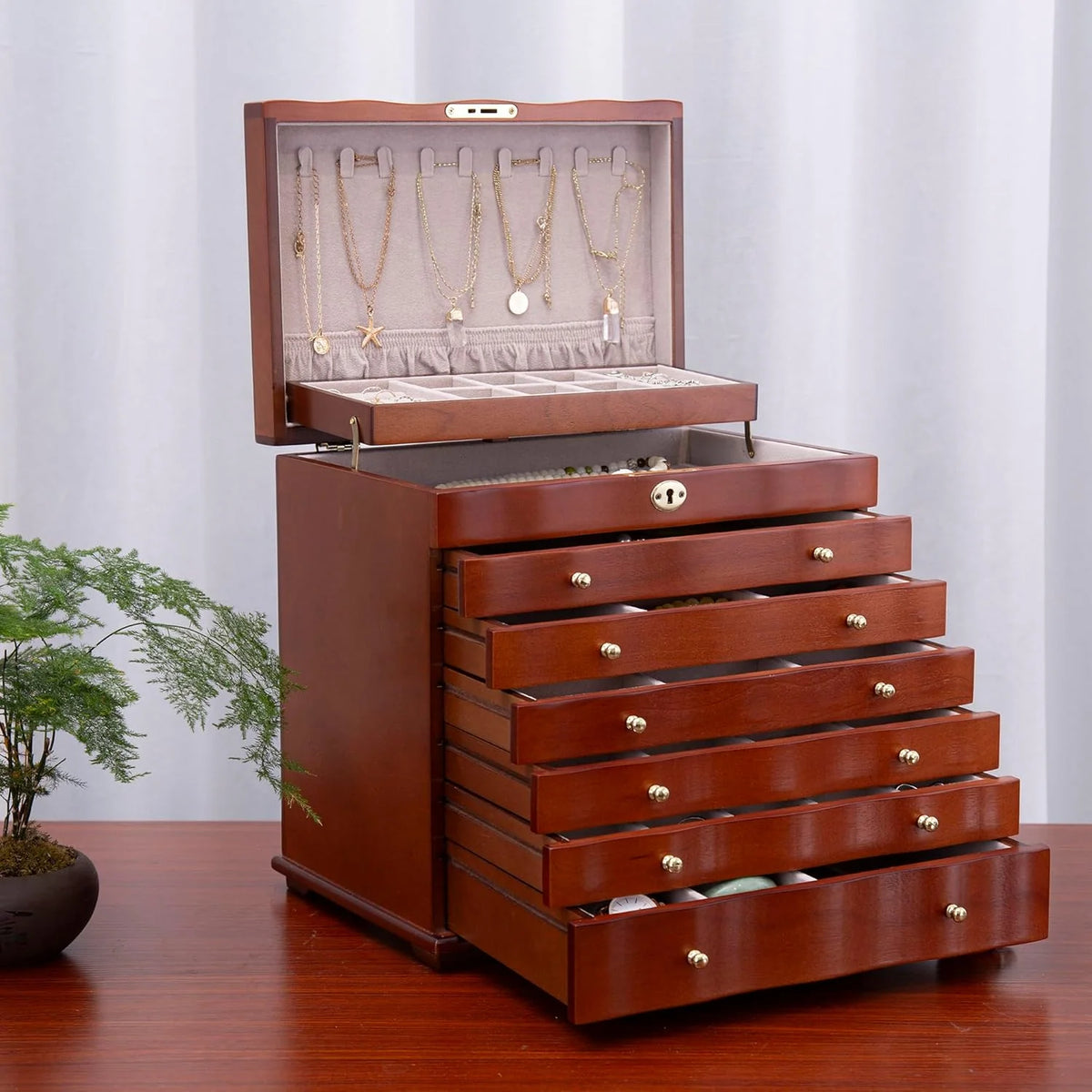 Wooden Jewelry Box.jewelry boxes for women large jewlrey box&organizers with necklace hanger.jewerly organizer.jewelry holder organizer.9-layer large capacity jewelry storage box
