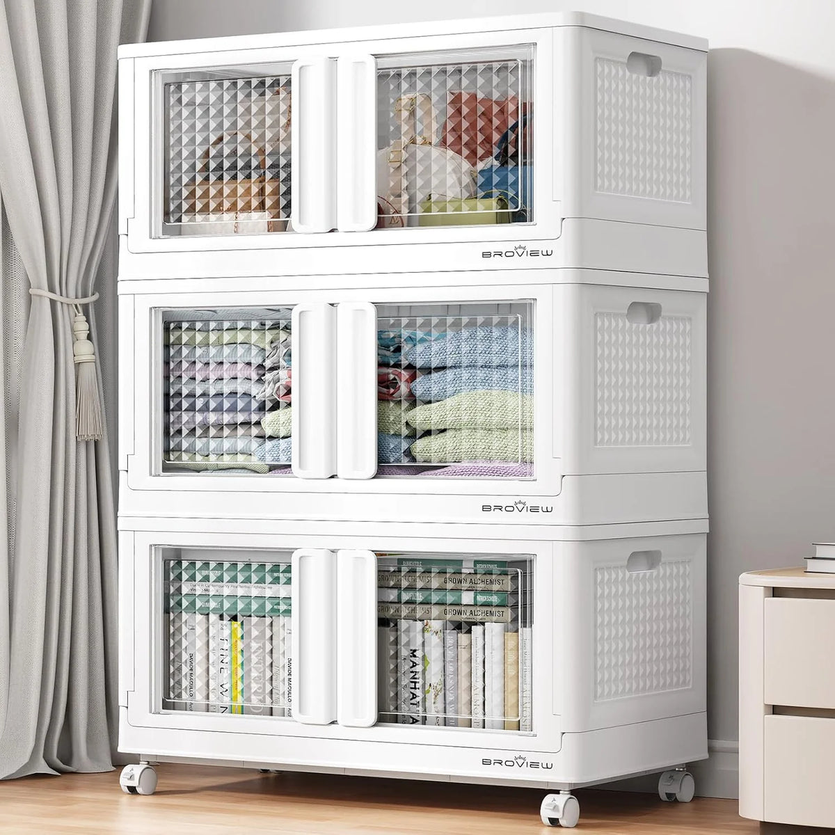 600 sets of stackable storage boxes with lids and doors. 6 sets of plastic coat closets and storage drawers with wheels. large foldable storage boxes. household and office cabinets