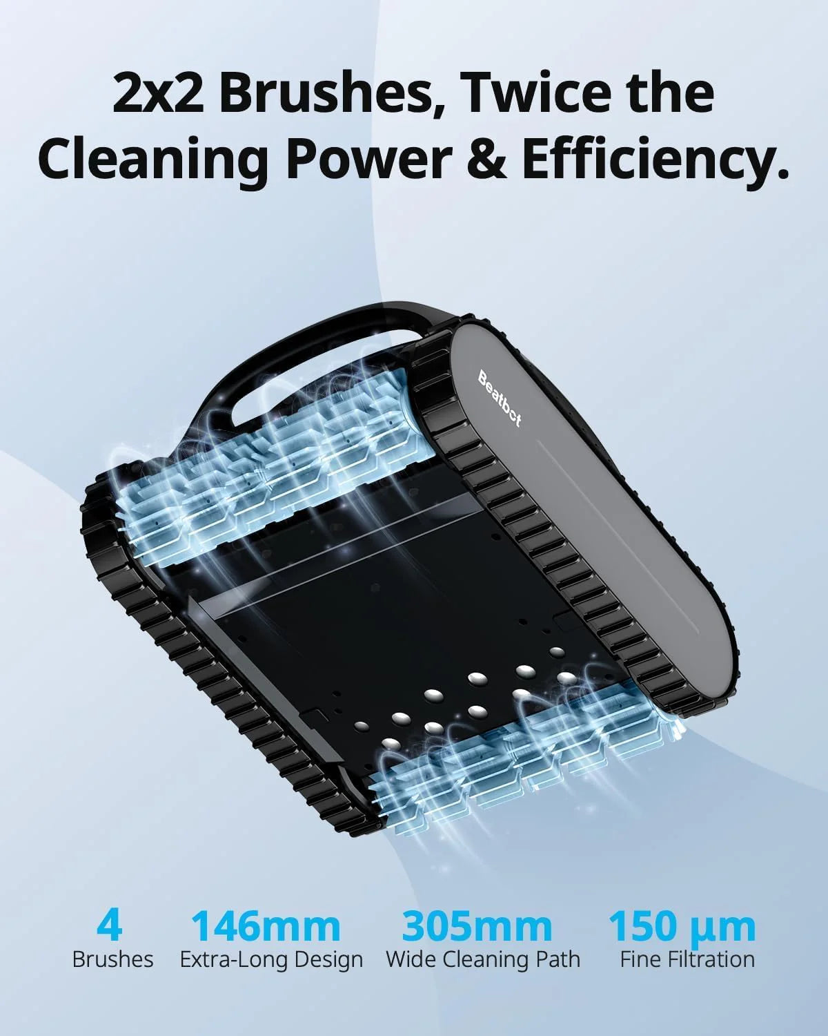 Cordless Robotic Pool Vacuum Cleaner - Intelligent Path Opimization. Cleans Floor. Walls. and Waterline - Suitable for Above & In-Ground Pools up to 2.260 sq.ft. Light Gray