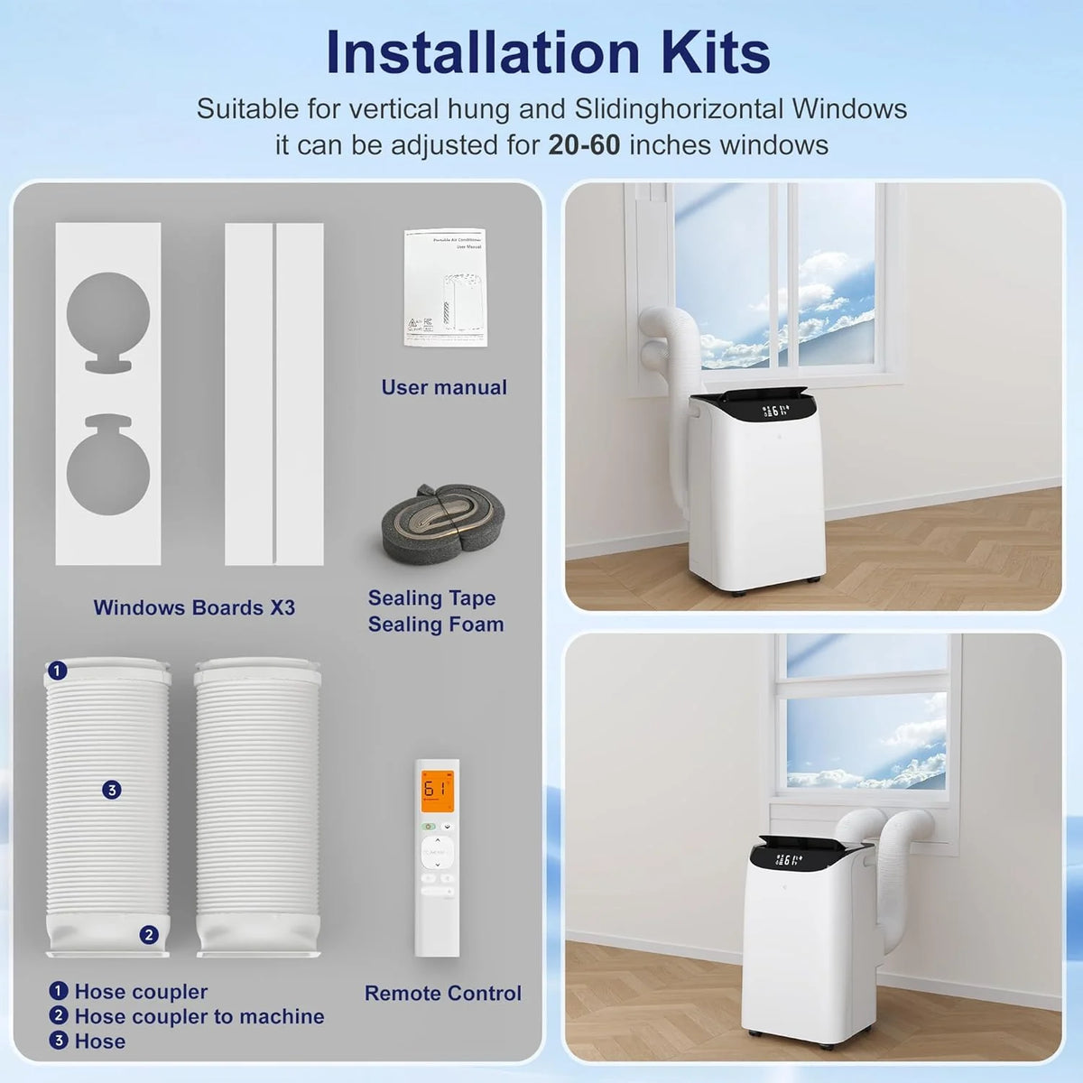 Inverter 16000BTU Portable Air Conditioners with Remote. Free Stand Cooling Portable AC Unit for Room up to 800 sq.ft. with Dehumidifier & Fan. Dual Hose. Quiet Sleep Mode(45dB). Windows Kit