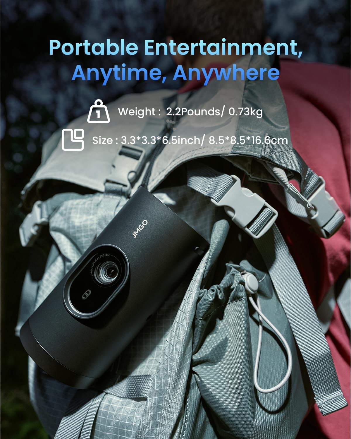 1080P intelligent portable projector. Google TV. 400 lumens. 8-watt Dolby Digital Sound. 3D activation function. HDR10 standard. mini projector with Wi-Fi and Bluetooth functions. suitable for home and outdoor use. equipped with optical filter.