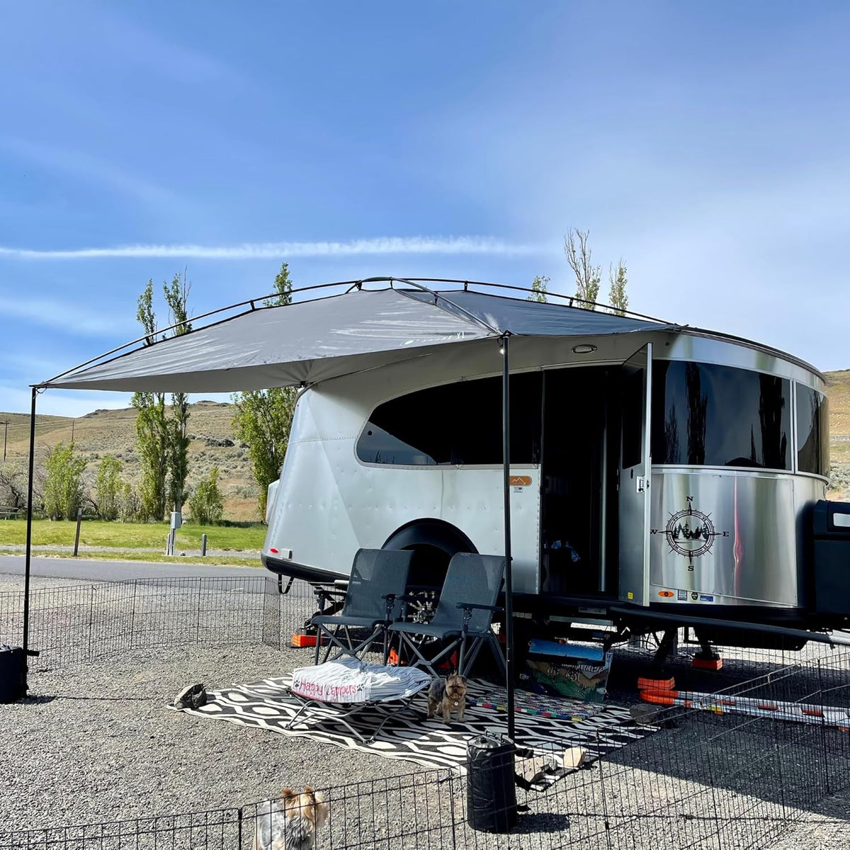 Sunshade portable roof tent. with dimensions of 9 feet by 7 feet. has a large shading area. is lightweight and durable. and is suitable for vehicles such as trucks. SUVs. vans. and camper vans (dark blue)