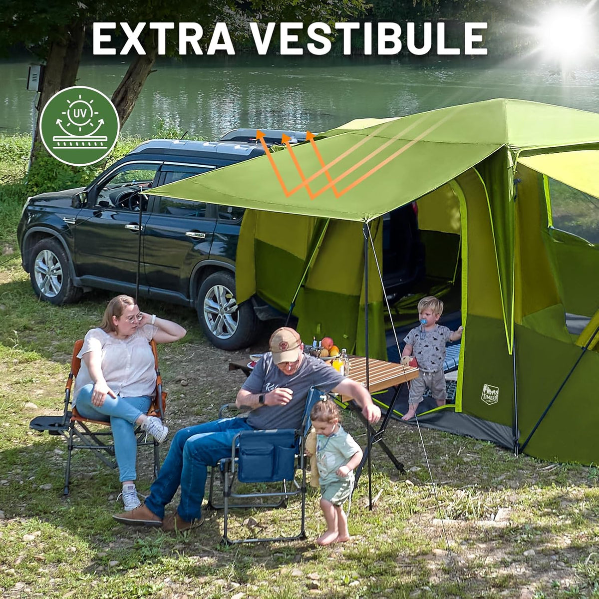 5-9 Person SUV Tent with Screen Porch and Awning for Family Camping. Weather Resistant and Portable Van or Car Tent. Includes Rainfly and Storage Bag. 13' W X 10' L X 7.1' H