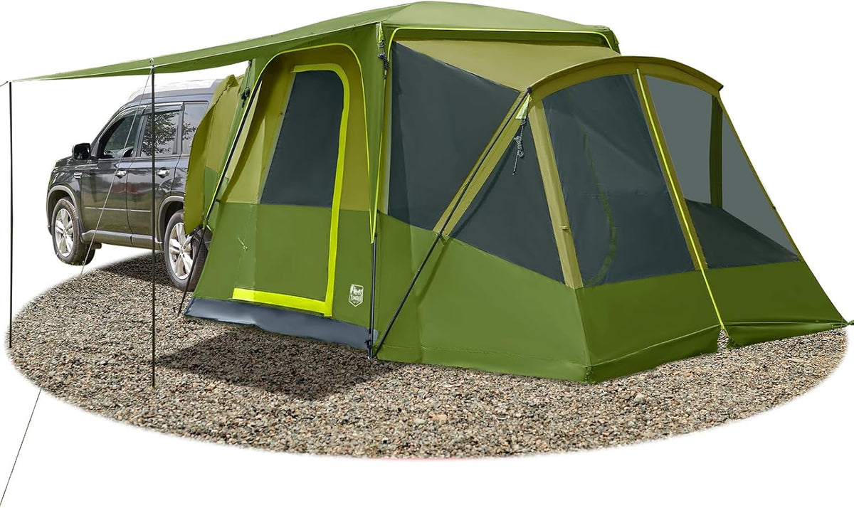 5-9 Person SUV Tent with Screen Porch and Awning for Family Camping. Weather Resistant and Portable Van or Car Tent. Includes Rainfly and Storage Bag. 13' W X 10' L X 7.1' H