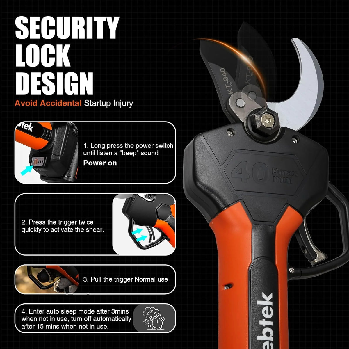 Wireless electric trimming scissors. 40mm. professional electric trimming scissors. equipped with a 18-volt brushless motor. 2 sets of 2 ampere-hour rechargeable batteries