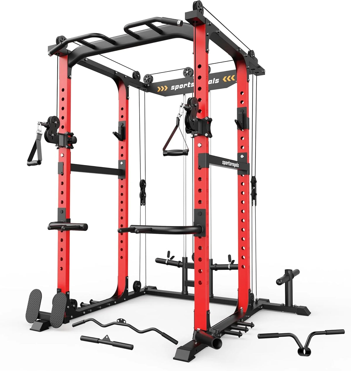 Sportsroyals Power Cage.1600lbs Multi-Function Power Rack with Adjustable Cable Crossover System and More Training Attachment. Weight Cage for Home Gym