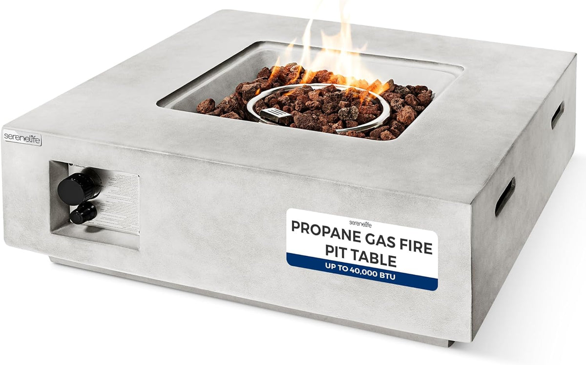 Propane fire pit table. 40.000 watt outdoor square gas fire pit. with lid. weather-resistant metal material. adjustable flame. rock melting set. highly suitable for use on decks. backyards and platforms (30 inches × 30 inches × 11 inches)